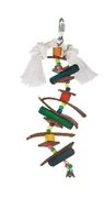 Living World Juglewood Bird Toy - Small Skewer With Wood Pegs, Plastic Beads, Leather Strips and Bell with Hanging Clip