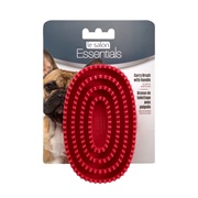 Le Salon Essentials Dog Rubber Curry Brush with Loop Handle - Red