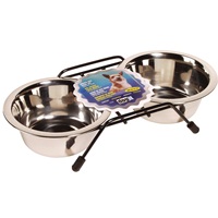 Dogit Stainless Steel Double Dog Diner - Small - With 2 x 400 ml (13.5 fl oz) bowls and stand