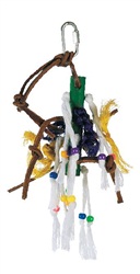 Living World Junglewood Bird Toy - Small Wood Peg with Ropes, Leather Strips and Beads with Hanging Clip