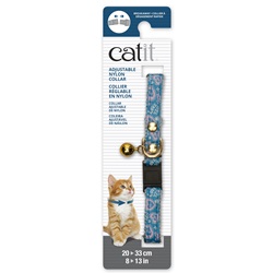 Catit Adjustable Breakaway Nylon Collar with Rivets - Blue with Pink Hearts - 20-33 cm (8-13 in)