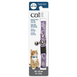 Catit Adjustable Breakaway Nylon Collar with Rivets - Pink with Purple Hearts - 20-33 cm (8-13 in)